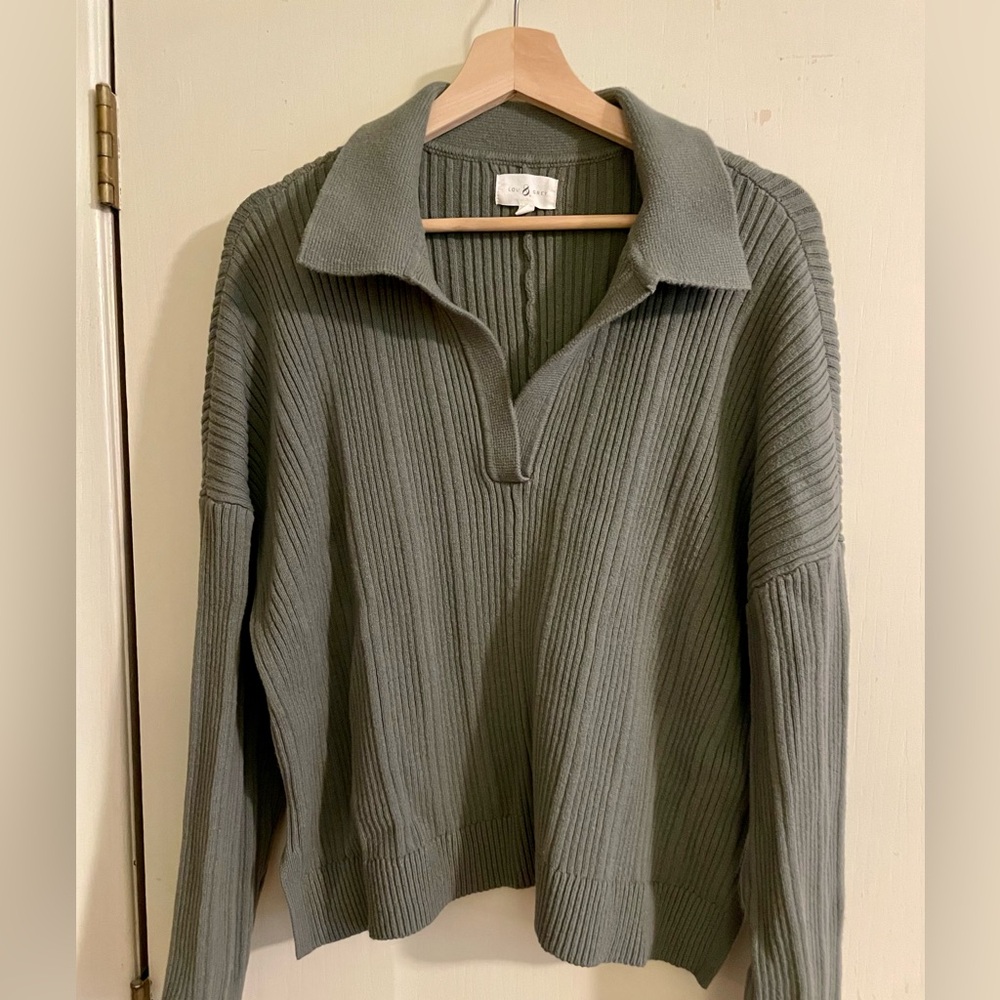 LOFT Lou & Gray Sage Green Ribbed Knit Collared Sweater XL